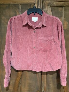 American Eagle Outfitters Dusty Rose Corduroy Button-Front Shirt